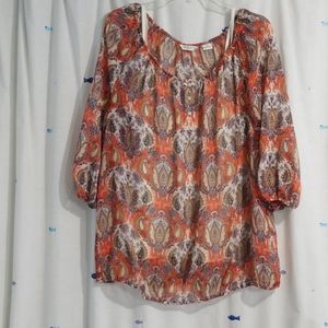 Liz Claiborne 3/4 sleeve boho top 1x